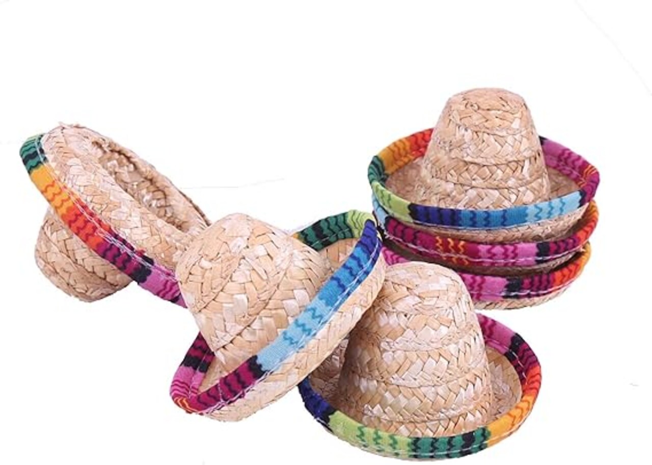 6pcs Mini Straw Hats Wine Bottle Cover for Bottles Mexican Decorations Tiny Sombrero Hats for Fiesta Party Cinco de Mayo Supplies (3.3")